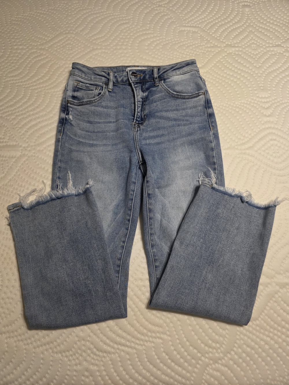 Light Blue Frayed-Hem Wide-Leg Jeans for Women